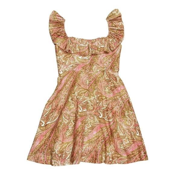 Zimmermann Linen Brighton Ruffle Neck Dress In Sherbet Paisley 1/Small - Picture 4 of 7